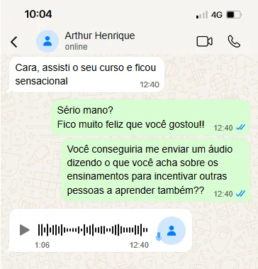 Conversa de WhatsApp com Arthur Henrique sobre o curso
